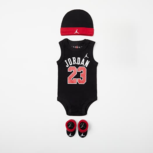 Kids tracksuits Jordan 23 Jersey Hat Bodysuit Bootie Set 3Pc Black Red White Footshop