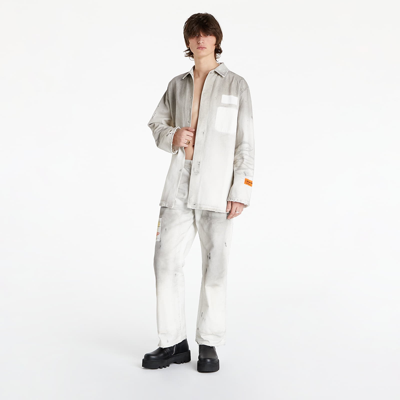 Skjorter HERON PRESTON Label Dirt Wash Reserve Shirt Grey