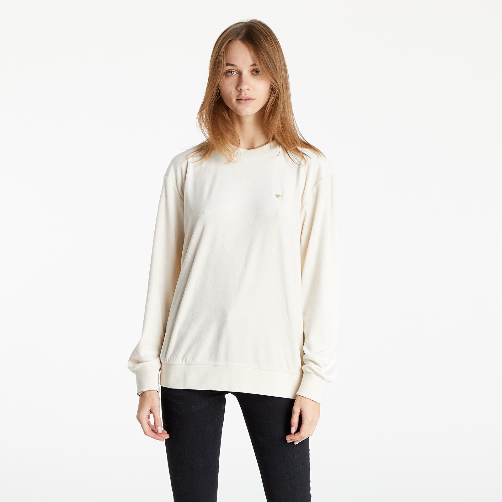 Mikiny adidas Velvet Monogram Sweatshirt Wonder White