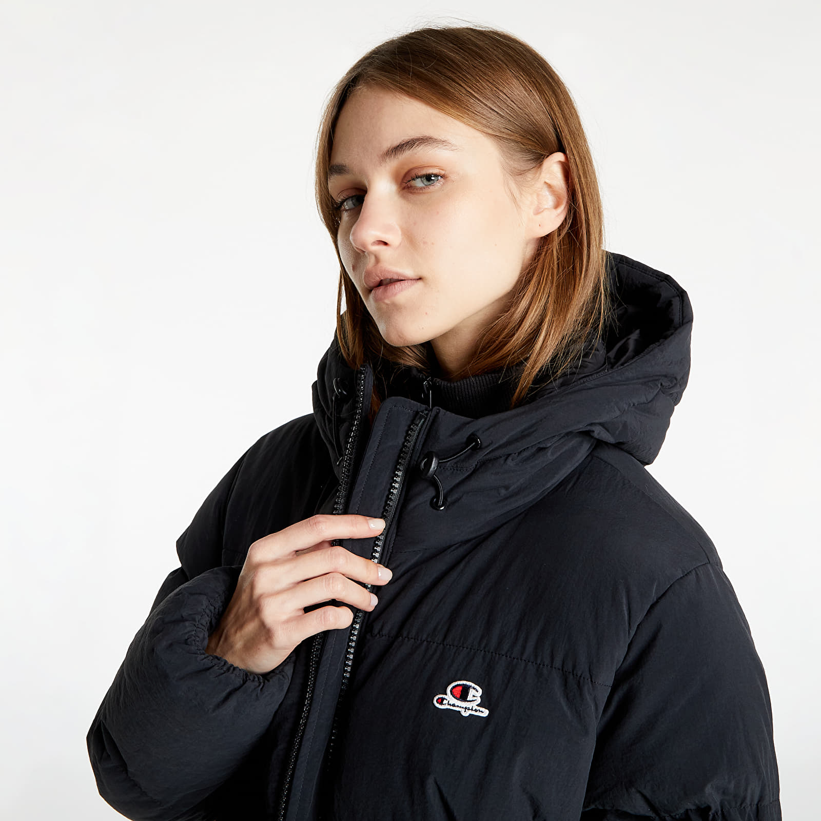 Women's champion hooded puffer jacket hot sale