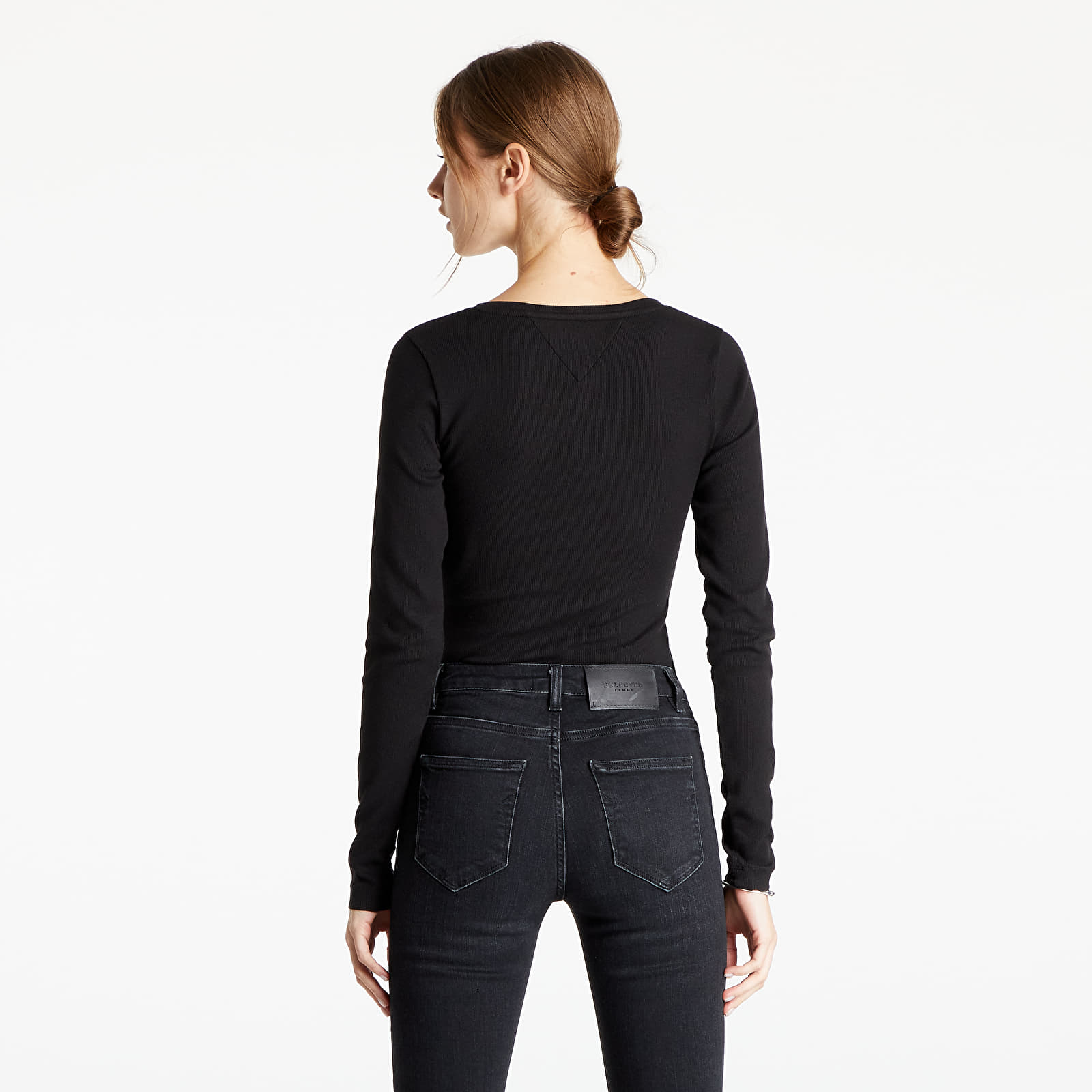 Κορμάκια Tommy Jeans Rib Henley Body Ls Black