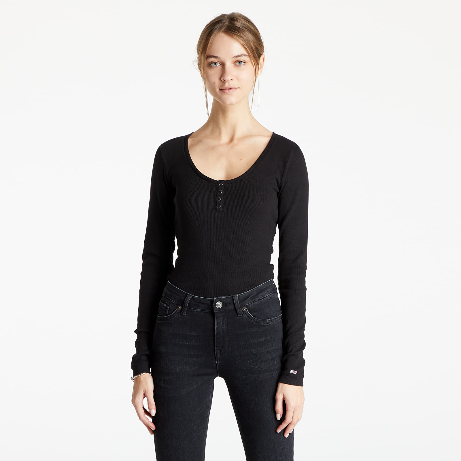 Κορμάκια Tommy Jeans Rib Henley Body Ls Black