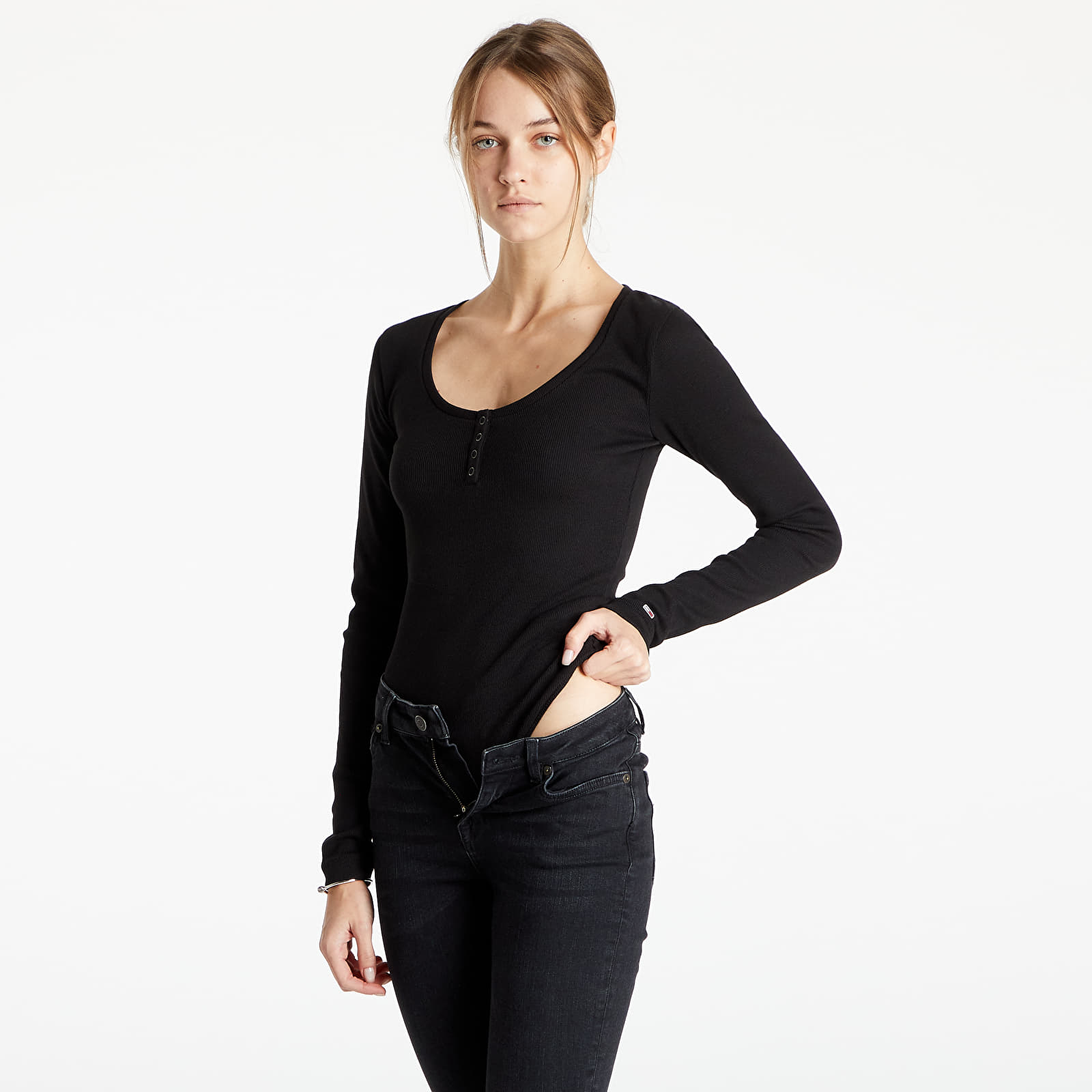 Κορμάκια Tommy Jeans Rib Henley Body Ls Black