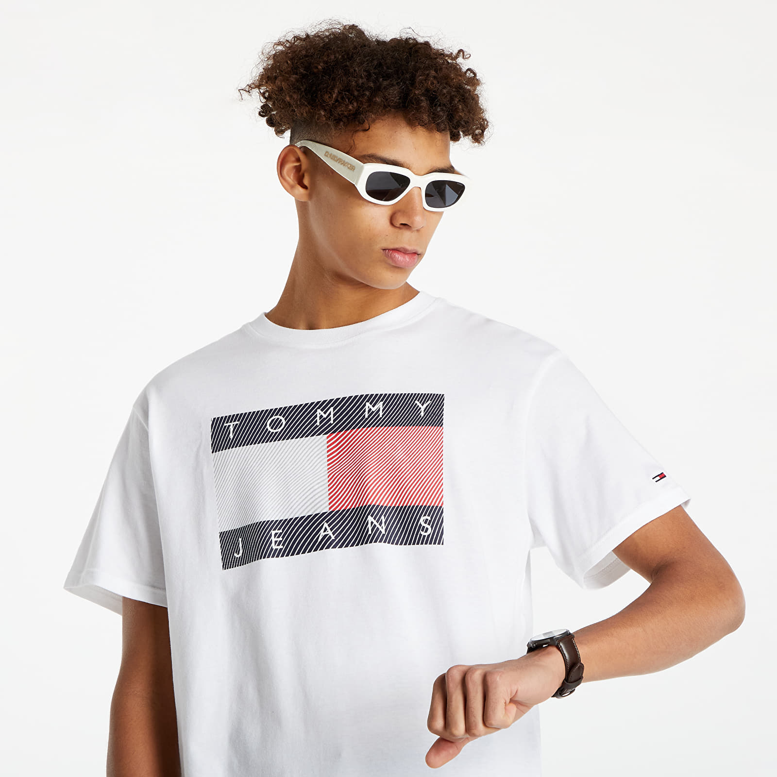 Tricouri Tommy Jeans Reflective Wave Flag Tee White