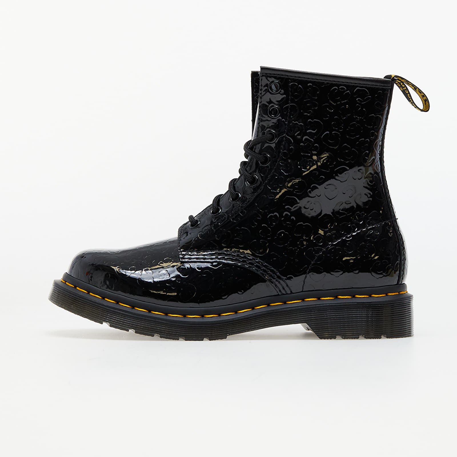 Scarpe donna Dr. Martens 1460 W Black Patent Lamper Leopard Emboss