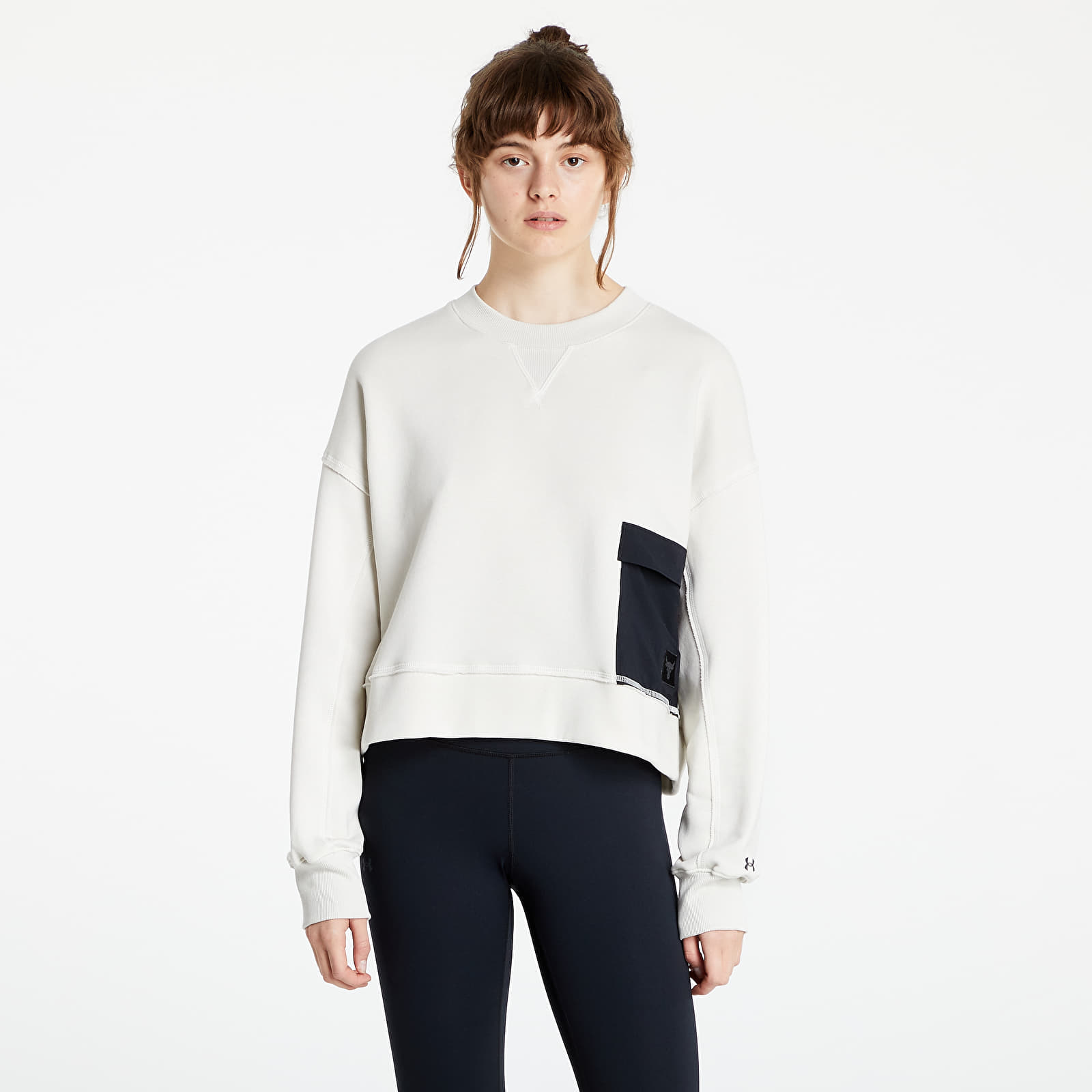 Mikinas ar kapuci un sporta krekli Under Armour Project Rock Fleece Crew White