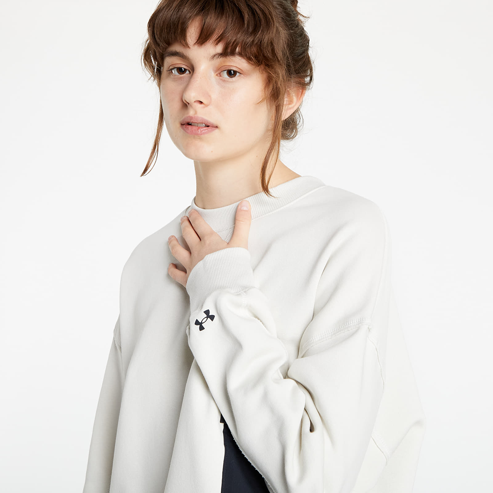 Mikinas ar kapuci un sporta krekli Under Armour Project Rock Fleece Crew White