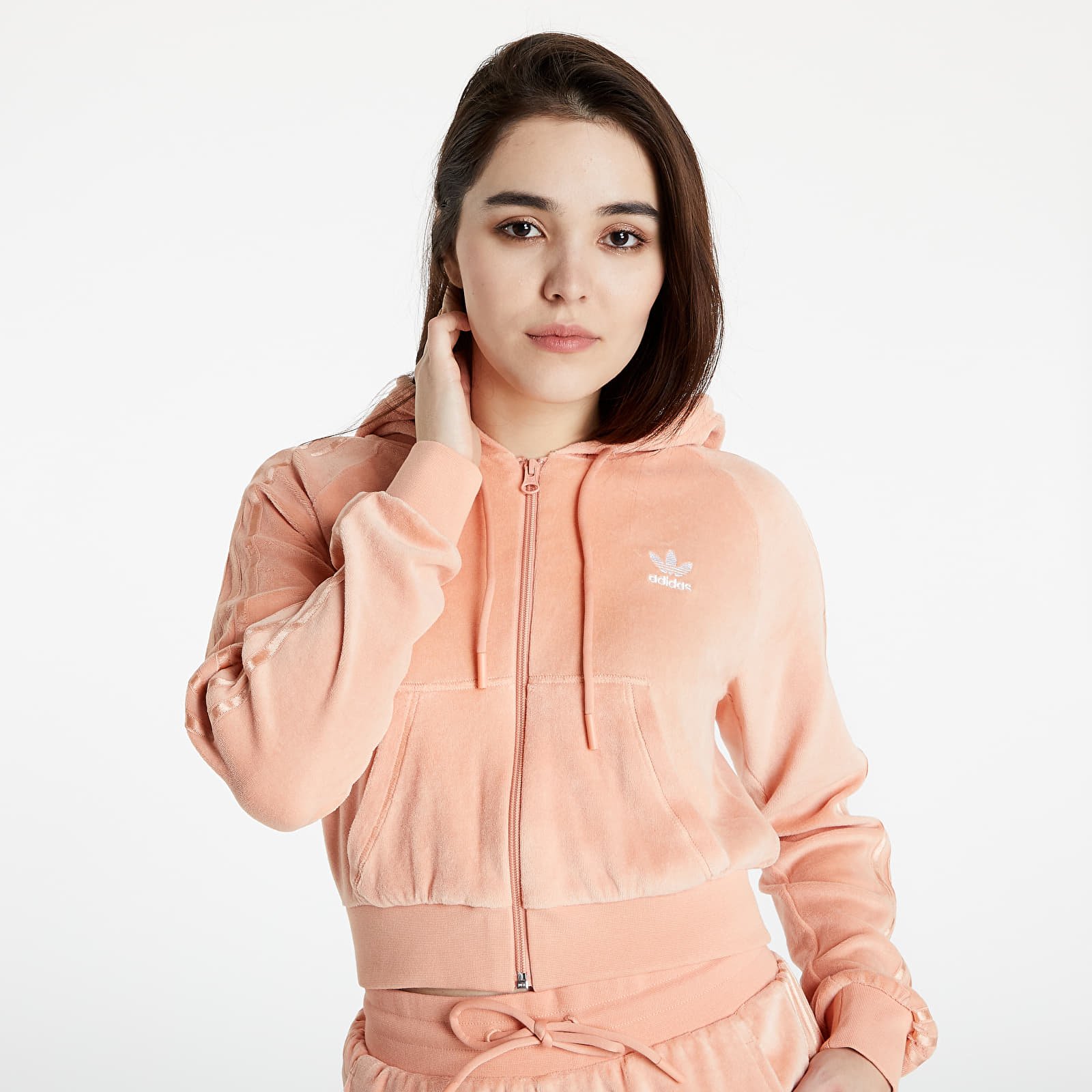 Pulóverek adidas Originals Crop Full-Zip Hoodie Ambient Blush