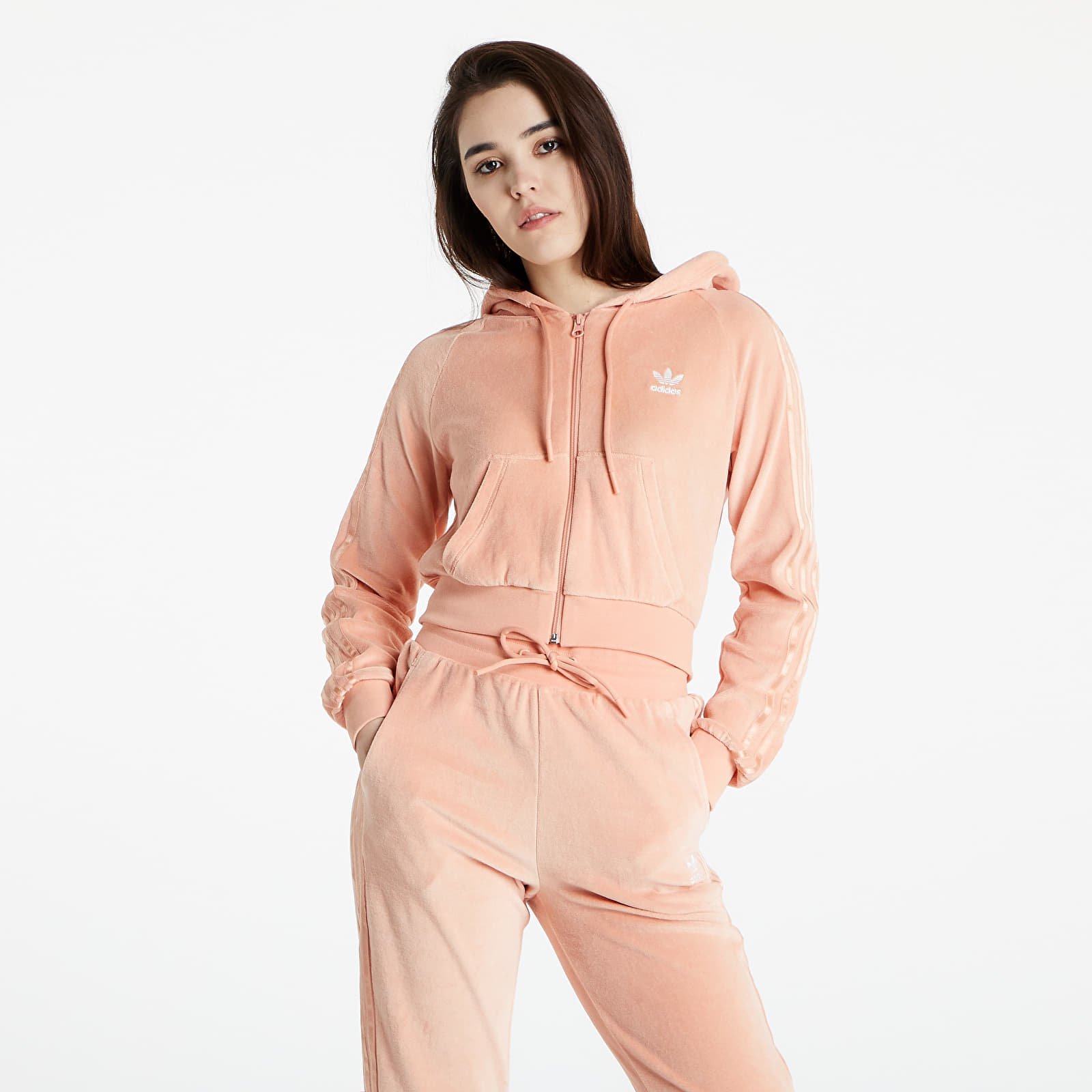 Pulóverek adidas Originals Crop Full-Zip Hoodie Ambient Blush