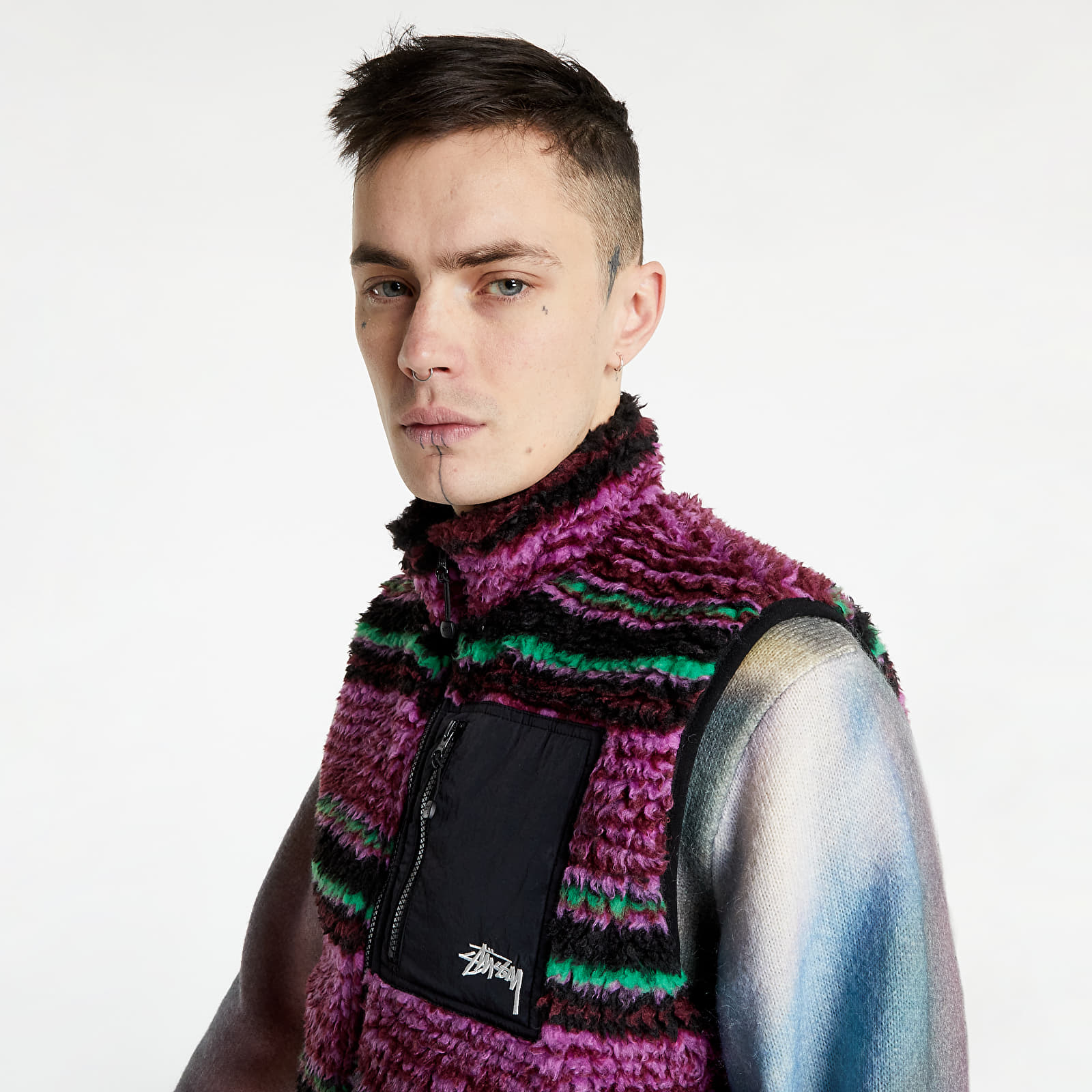 Vests Stüssy Striped Sherpa Vest Grape | Footshop