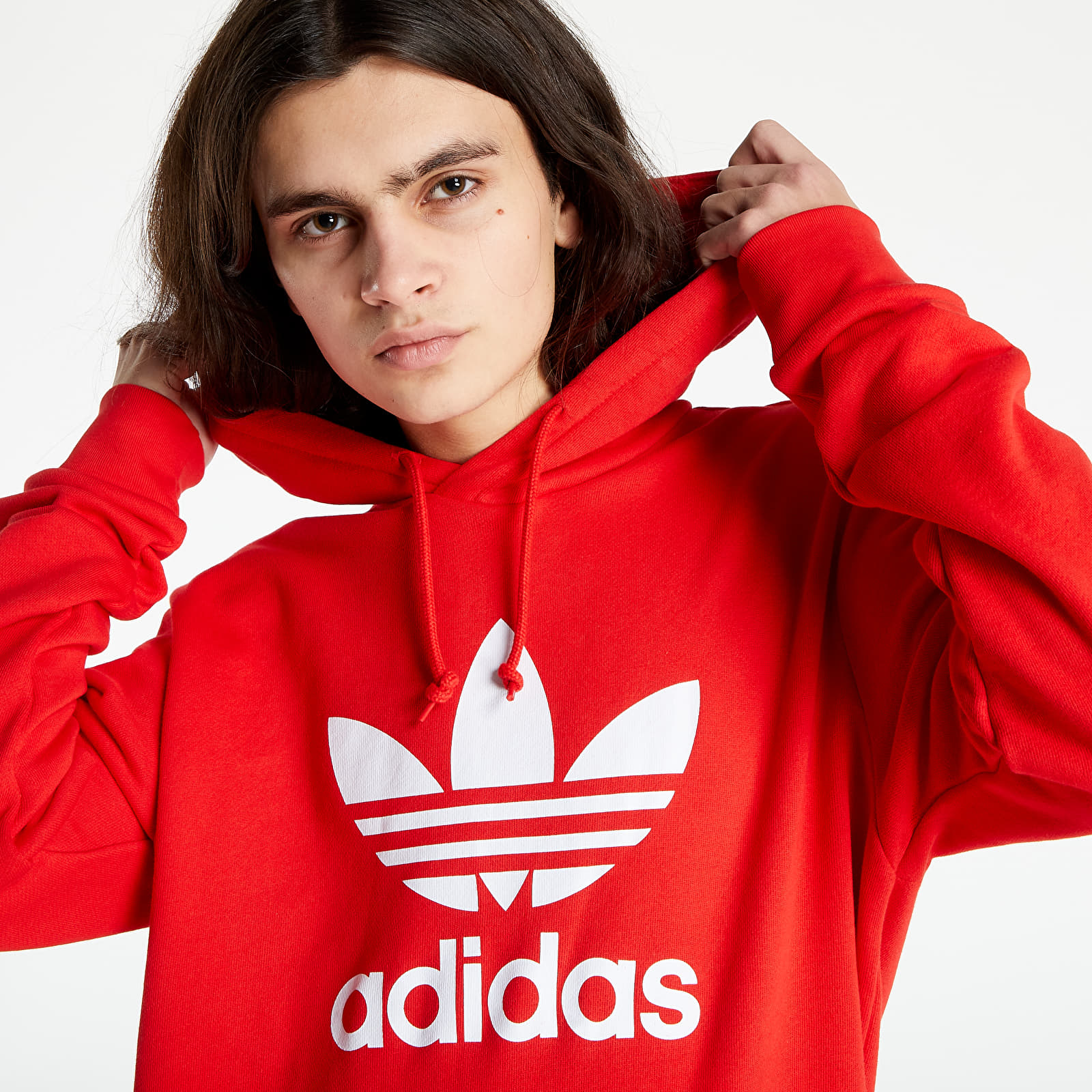 Adidas trefoil hoodie red and white outlet