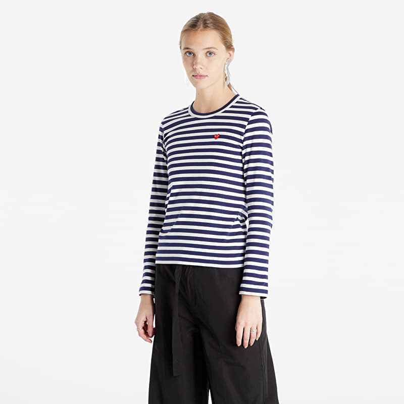 T-krekls Comme des Garçons PLAY Woven Longsleeve Tee Navy/ White
