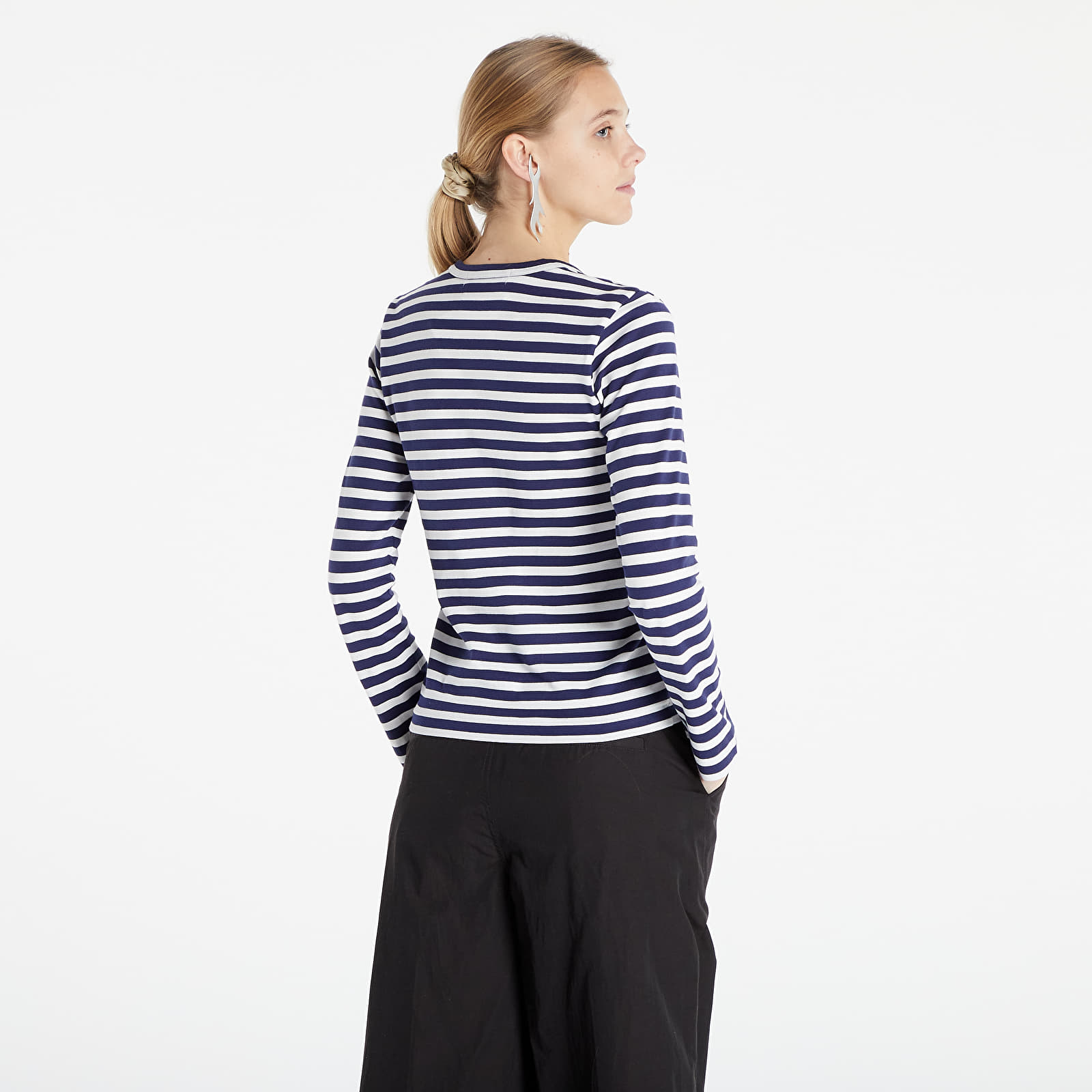 T-Shirts Comme des Garçons PLAY Woven Longsleeve Tee Navy/ White