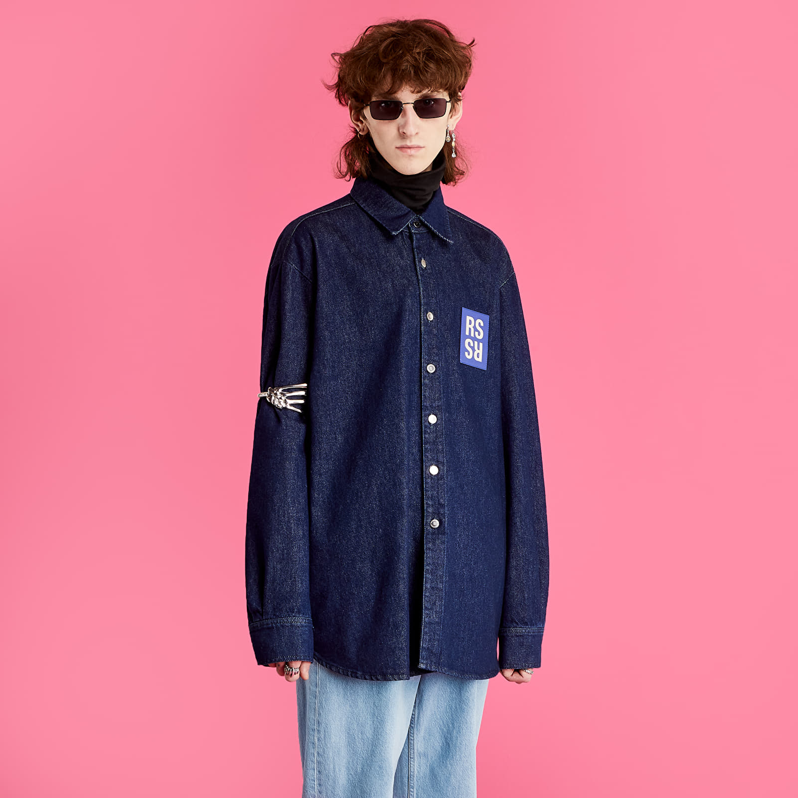 Shirts RAF SIMONS Straight Fit Denim Shirt With Rs In Front Dark Navy