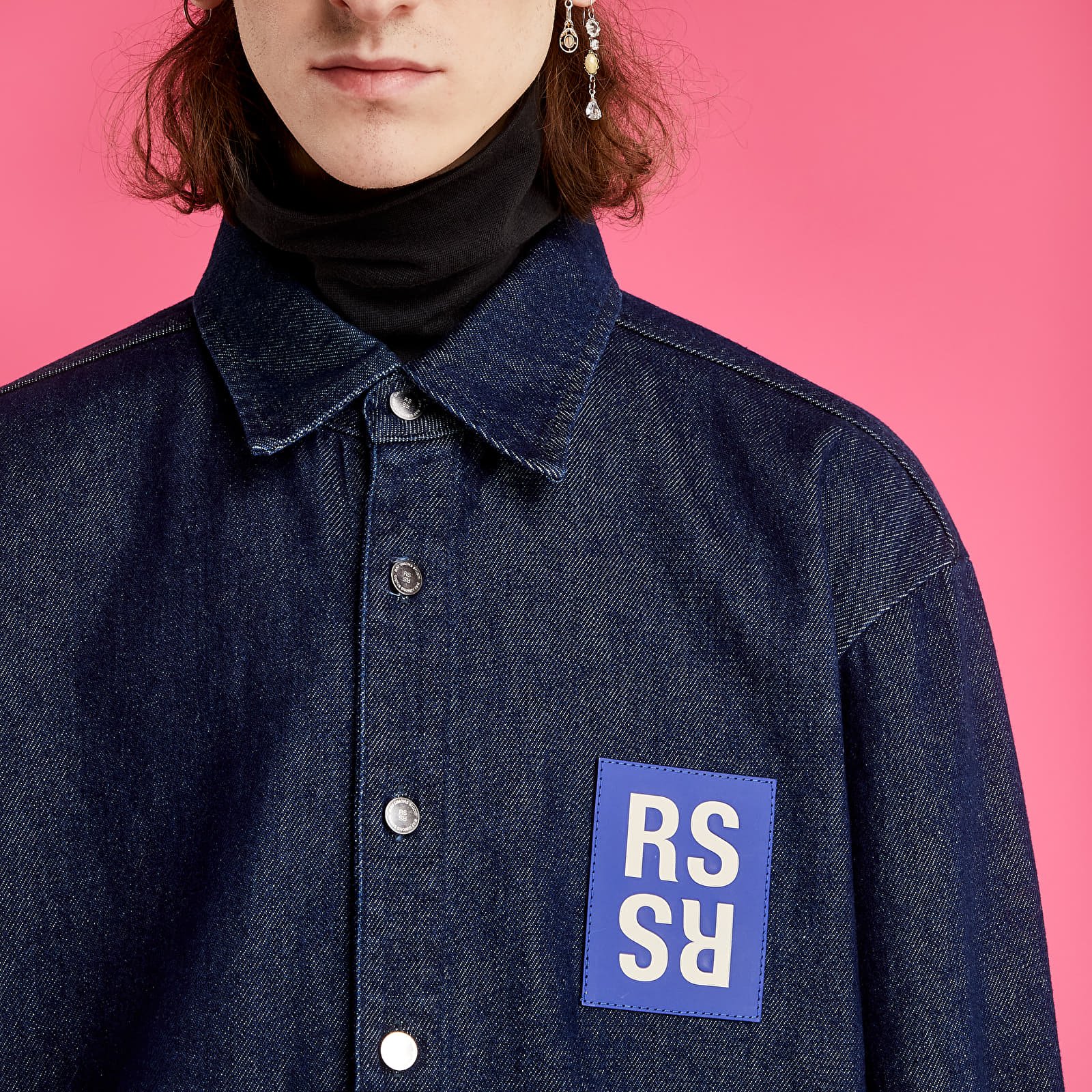 Shirts RAF SIMONS Straight Fit Denim Shirt With Rs In Front Dark Navy
