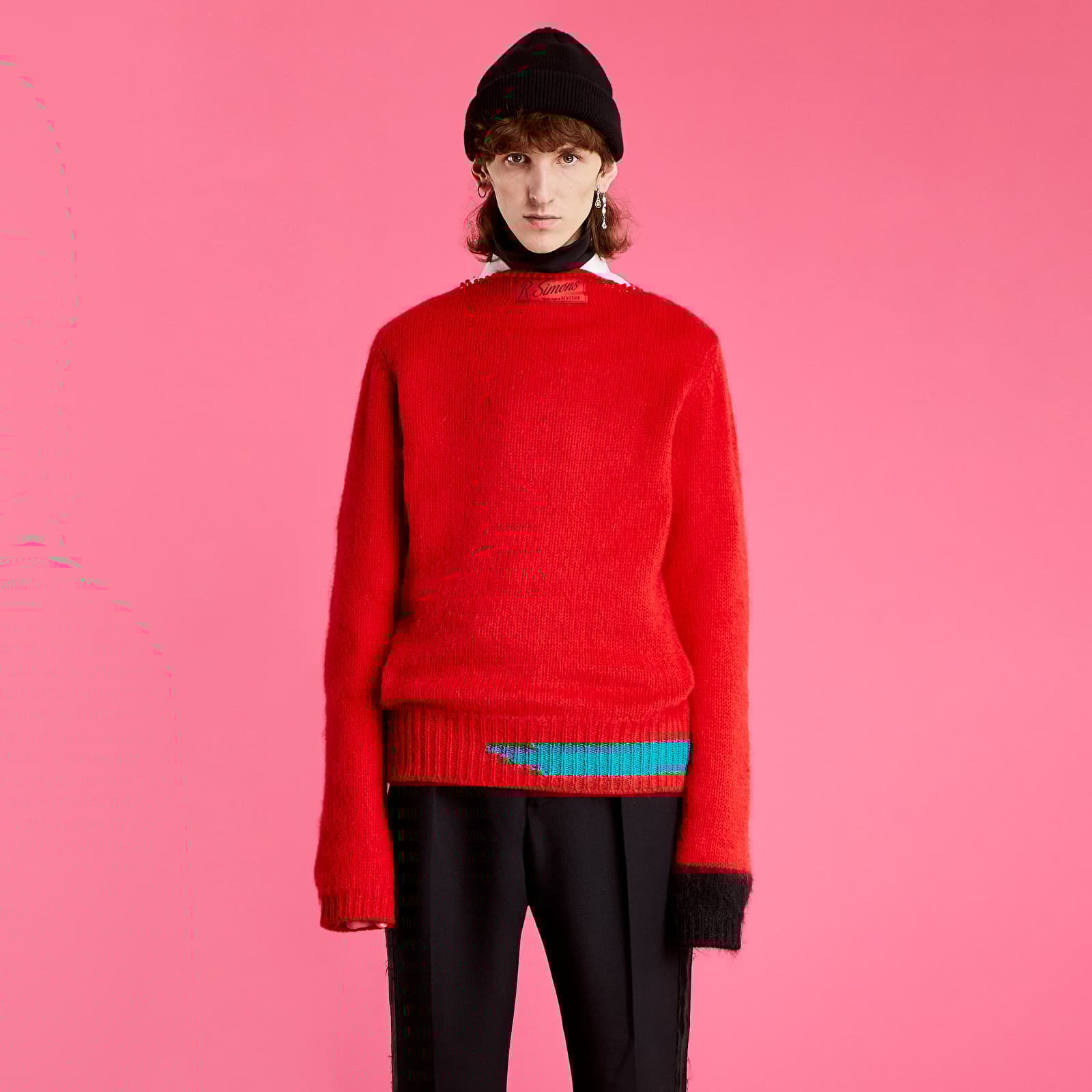 Svetre RAF SIMONS Vintage Knit Sweater With Contrasting Details Red Petrol