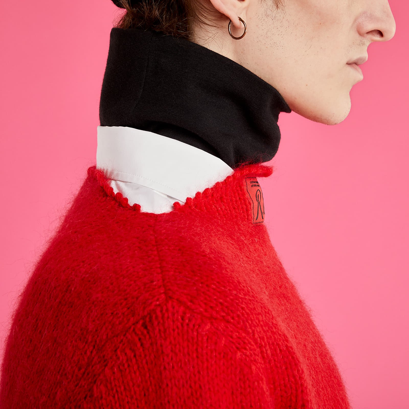 Svetre RAF SIMONS Vintage Knit Sweater With Contrasting Details Red Petrol