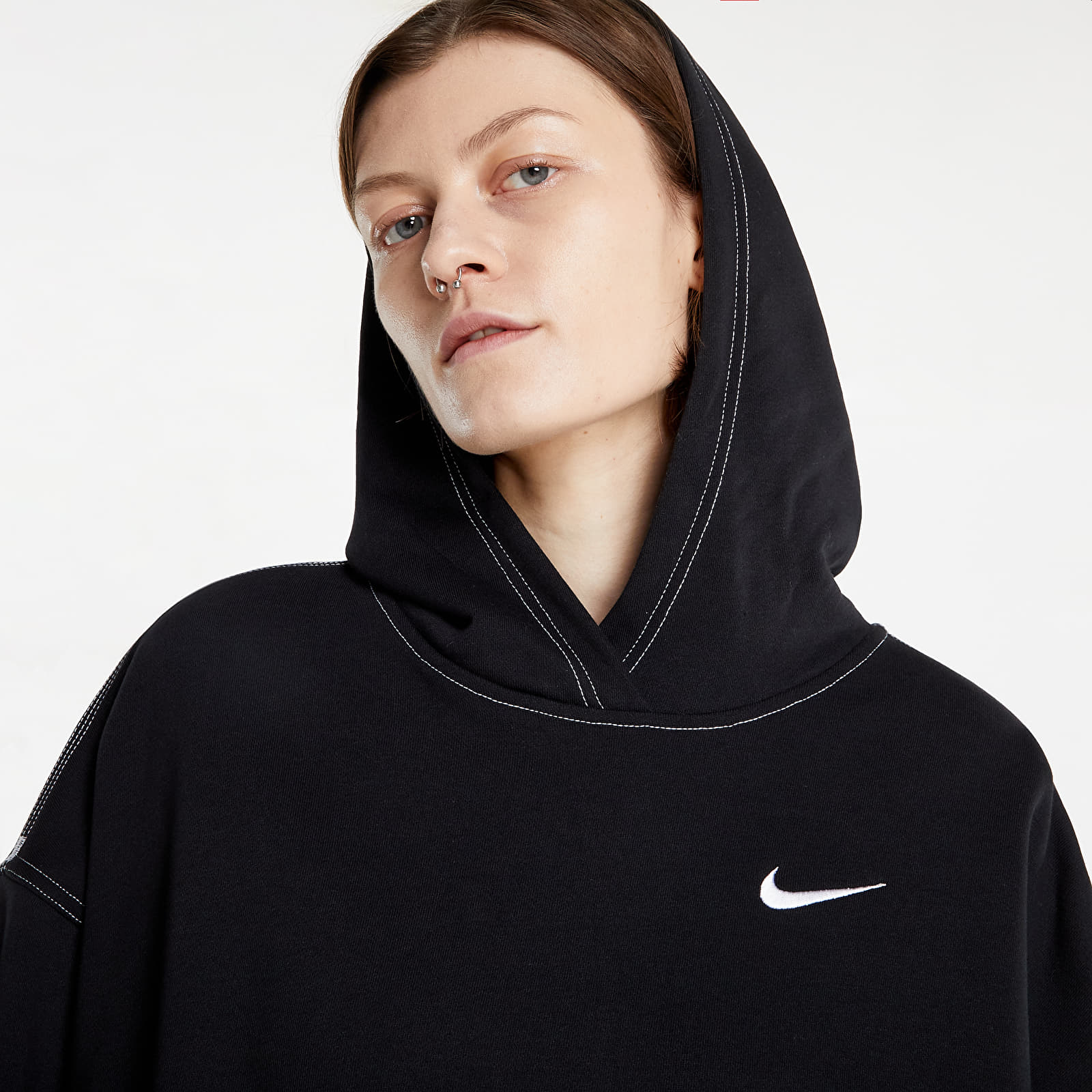 Džemperiai su gobtuvais ir džemperiai Nike NSW Over-Oversized Fleece Hoodie Black/ Black/ White/ White