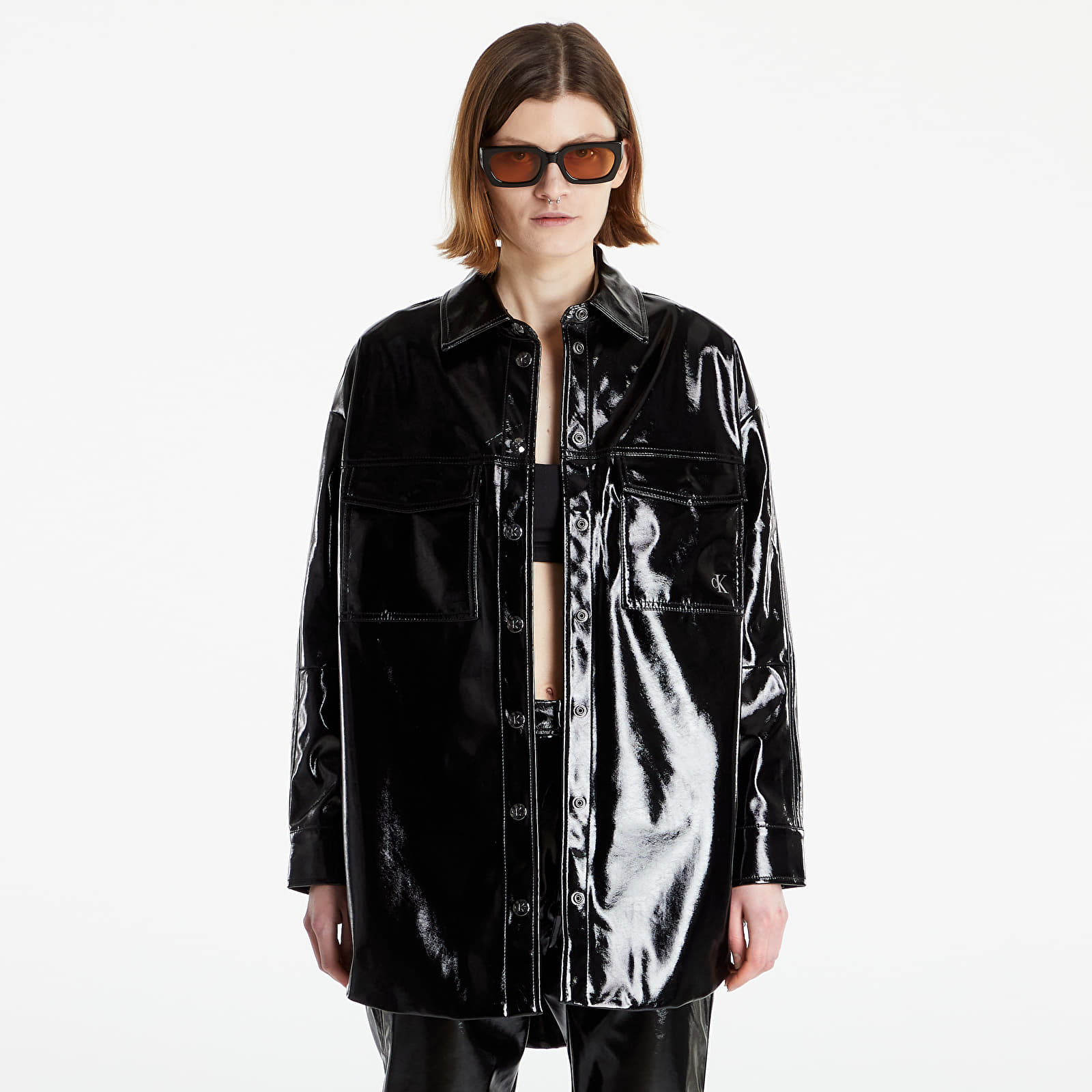 Dzsekik Calvin Klein Jeans Lacquer Oversized Overshirt Ck Black