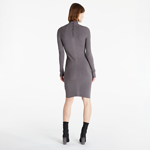 Kleider Calvin Klein Jeans Metallic High Neck Sweater Dress Fossil Grey |  Footshop