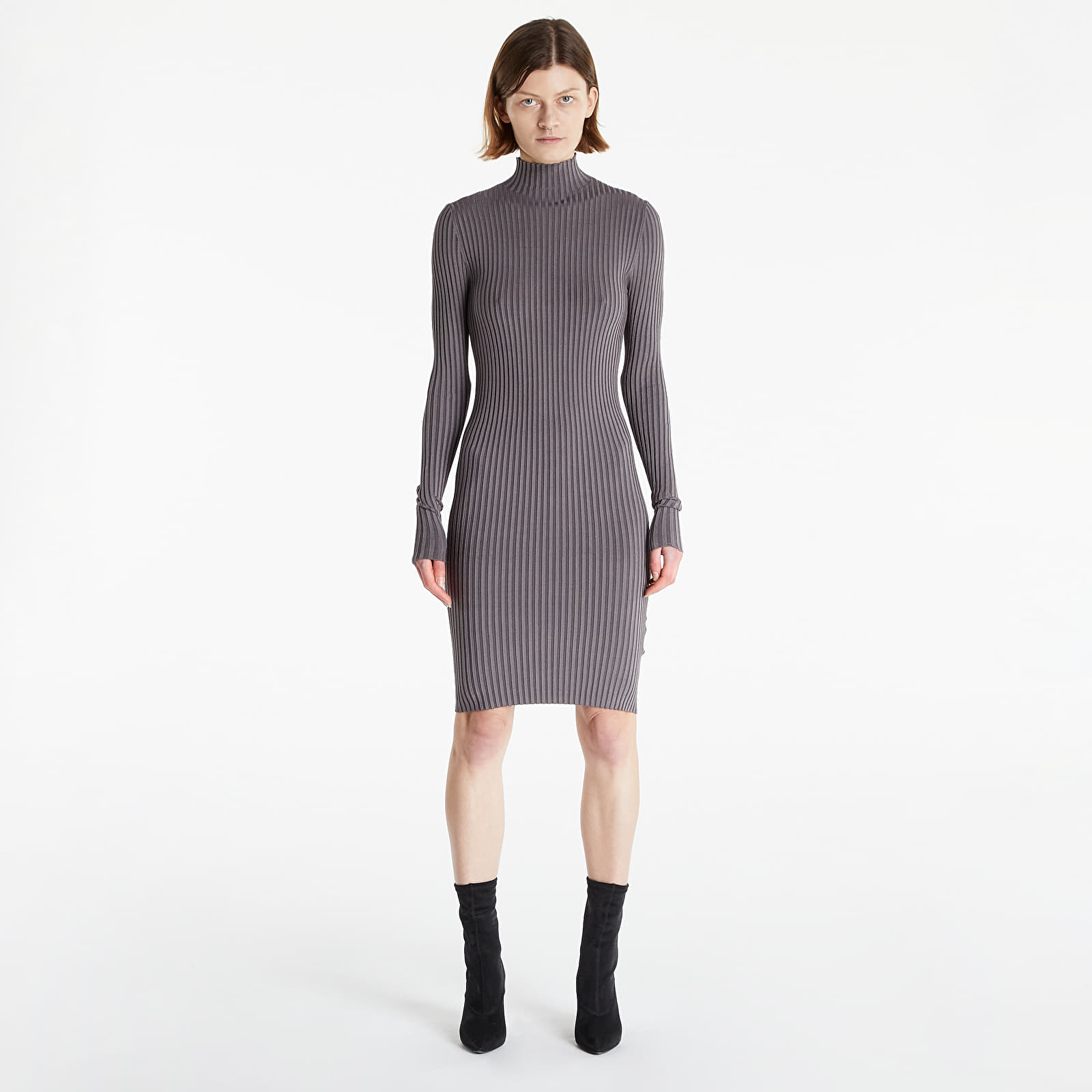 Rochii Calvin Klein Jeans Metallic High Neck Sweater Dress Fossil Grey
