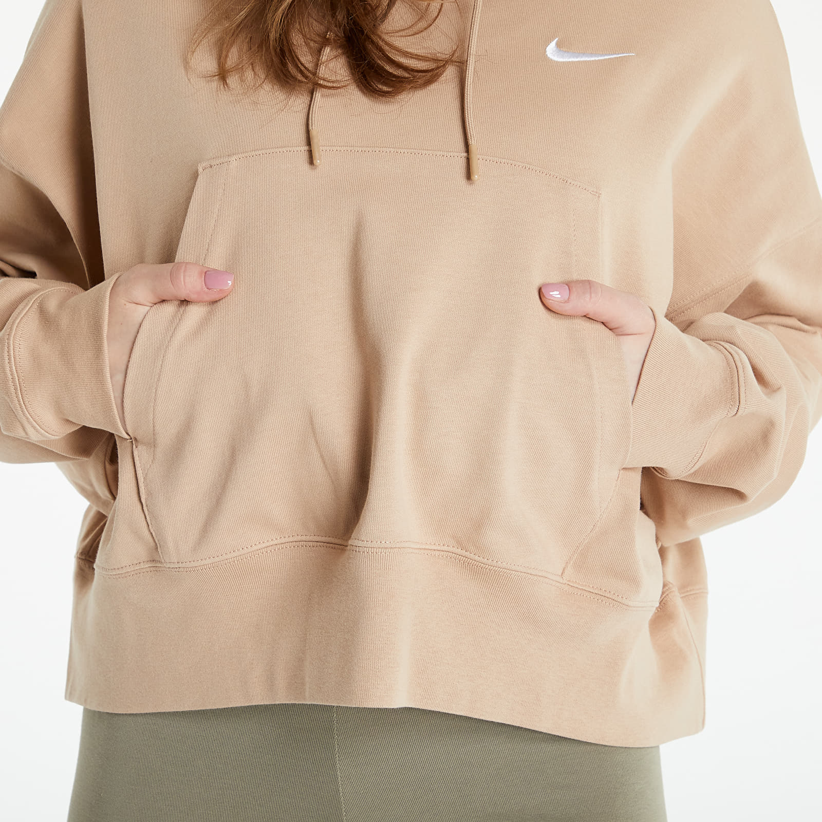 Mikiny Nike NSW Women's Oversized Jersey Pullover Hoodie Hemp/ White