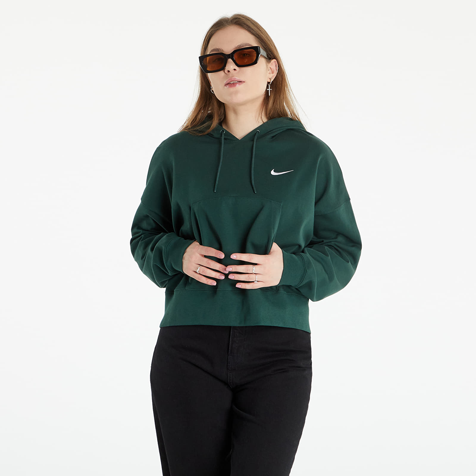 Sudaderas Nike NSW Women s Oversized Jersey Pullover Hoodie Pro Green White Footshop