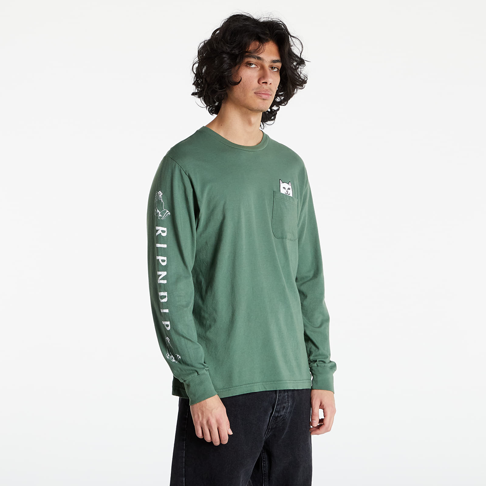 T shirts RIPNDIP Lord Nermal Longsleeve Tee Dark Olive Footshop