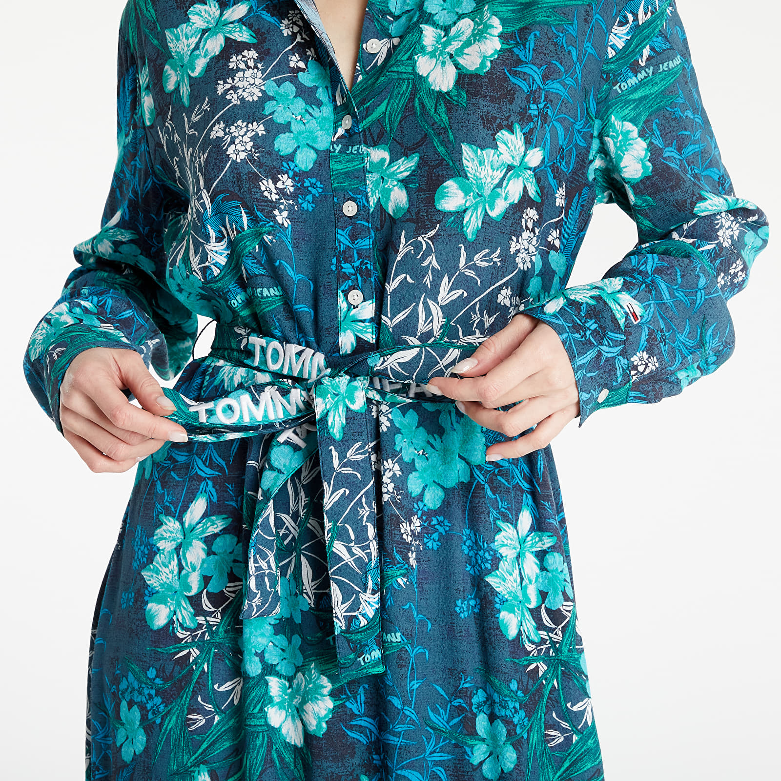 Mekko Tommy Jeans Printed Belt Shirt Dress Island Leaf Print