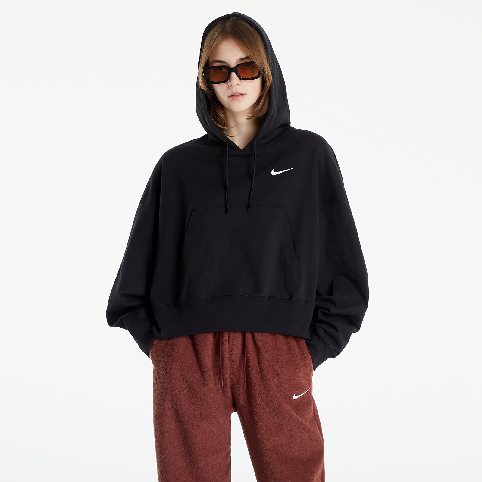 Levně Nike NSW Jersey Oversized Pullover Hoodie Black/ White