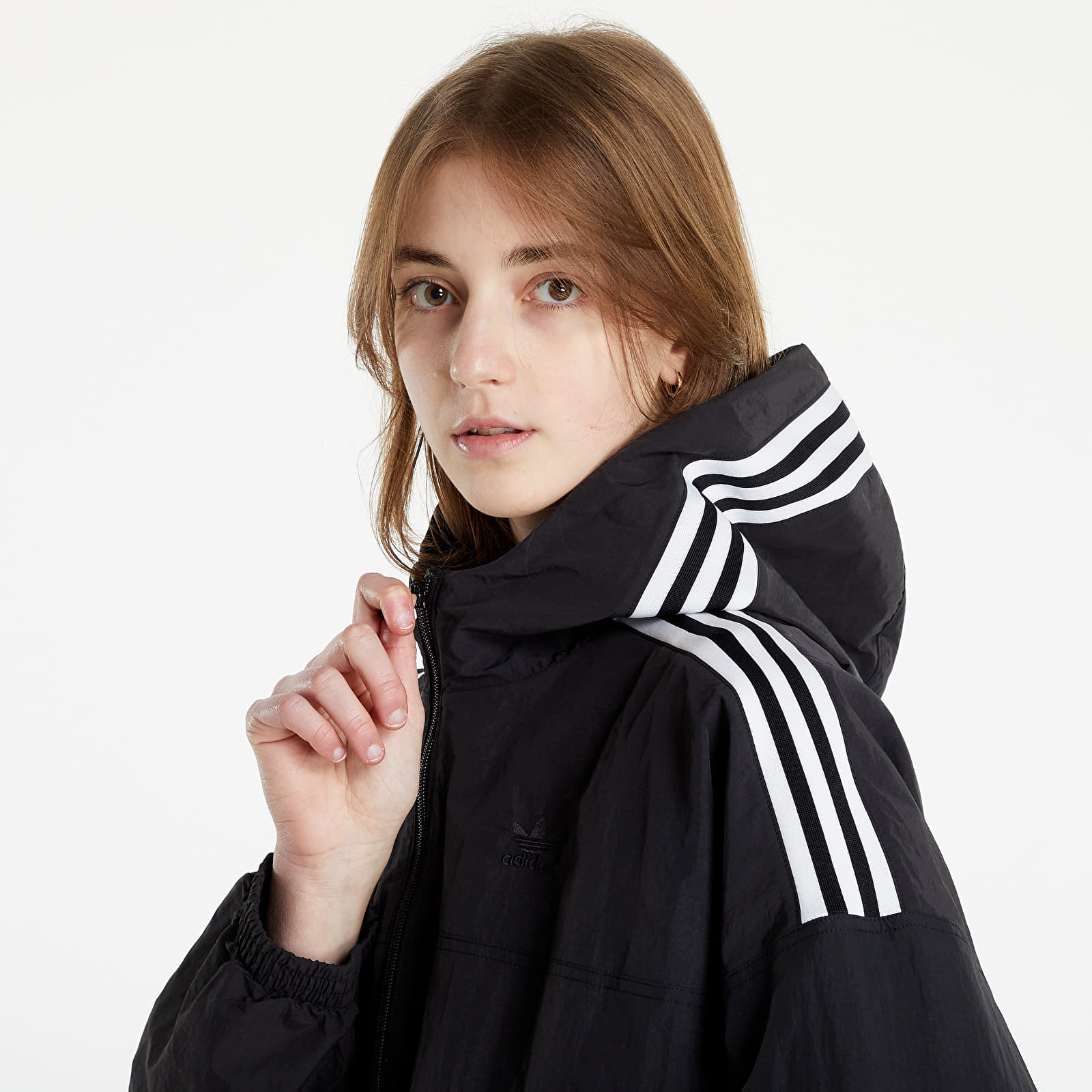 Adidas originals adicolor three stripe stadium shop jacket with hood in black