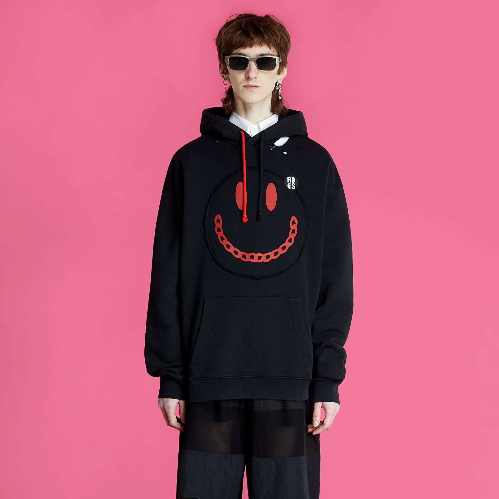 Mikiny RAF SIMONS Regular Fit Hoodie With Print Destroy Washed Black