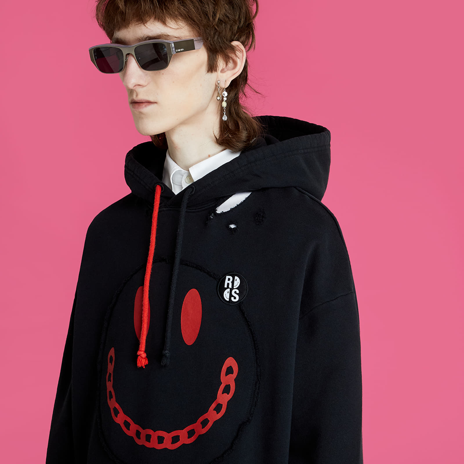 Mikiny RAF SIMONS Regular Fit Hoodie With Print Destroy Washed Black