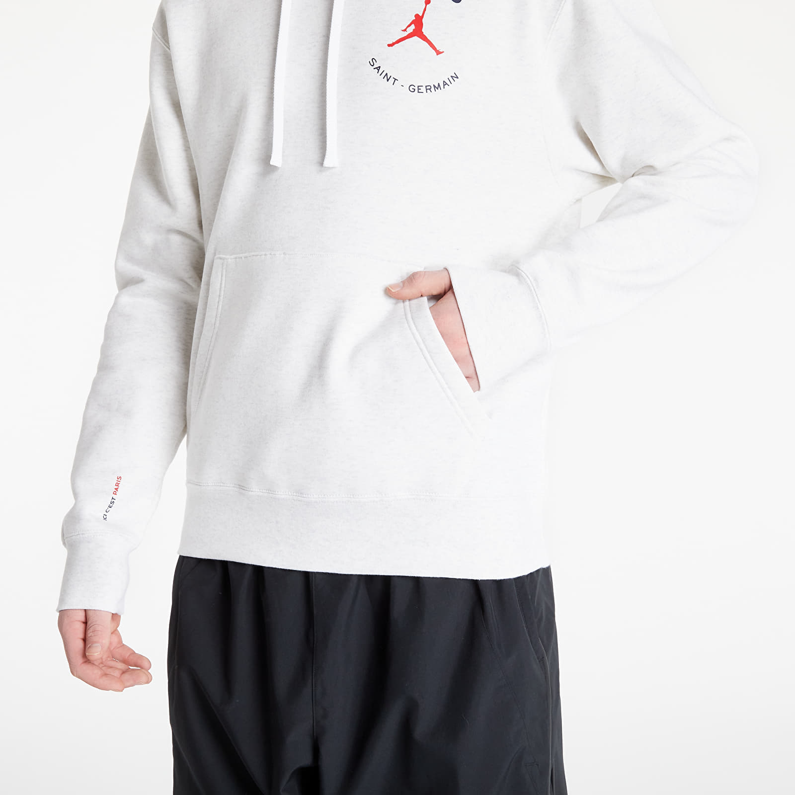 Mikiny Jordan Paris Saint-Germain Men's Fleece Pullover Hoodie Birch Heather/ Midnight Navy