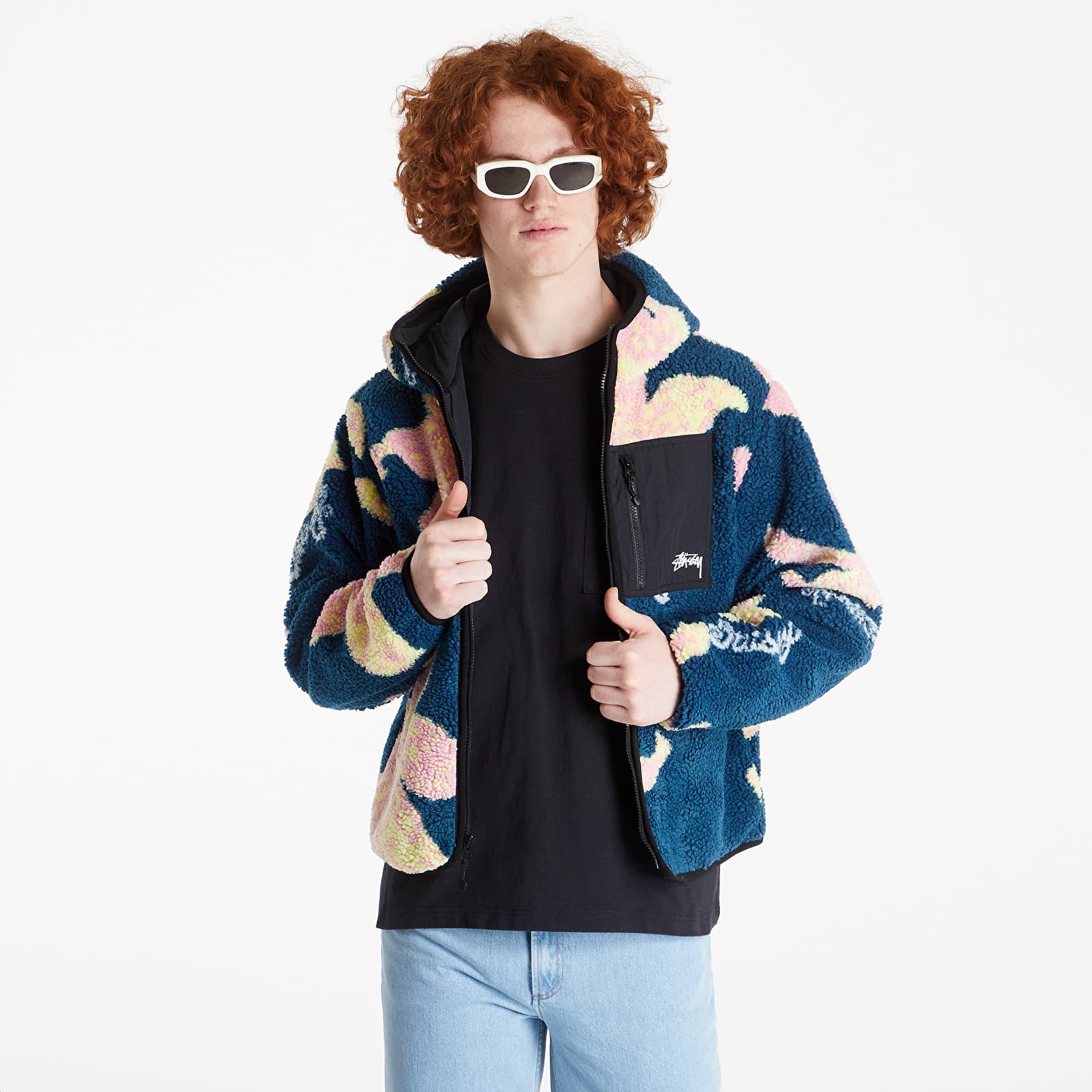 Jakne  Stüssy Floral Sherpa Hood Jacket Dark Teal