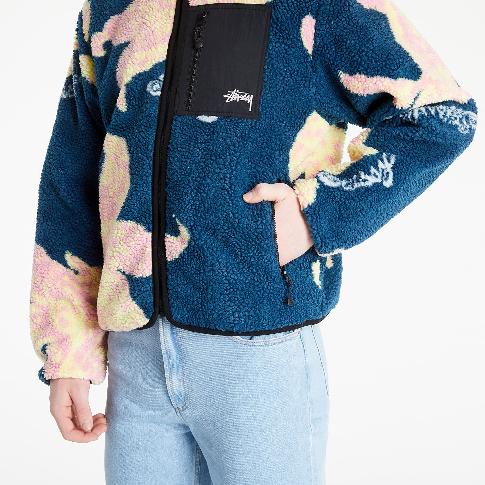 Jakne  Stüssy Floral Sherpa Hood Jacket Dark Teal