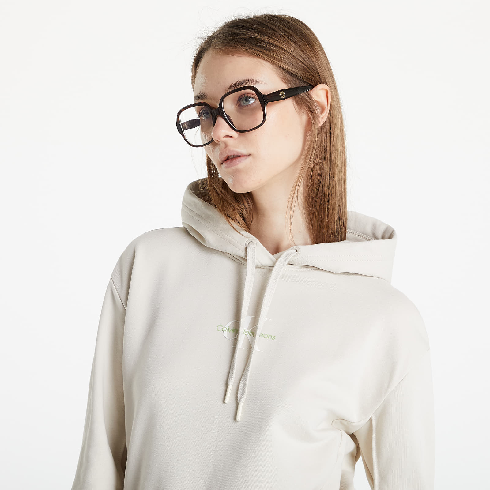 Sweatjacken und Sweatshirts Calvin Klein Jeans Monogram Logo Hoodie Eggshell