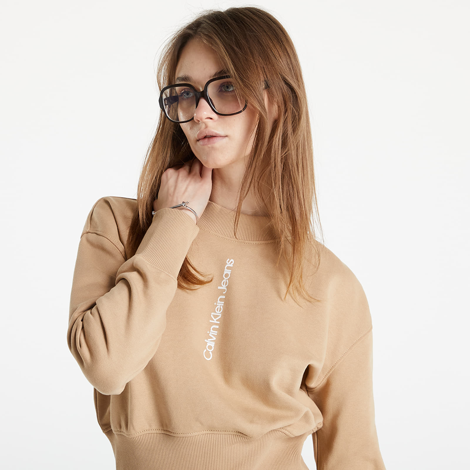 Kapuutsikud ja kampsunid Calvin Klein Jeans Faded Logo Crewneck Tawny Sand