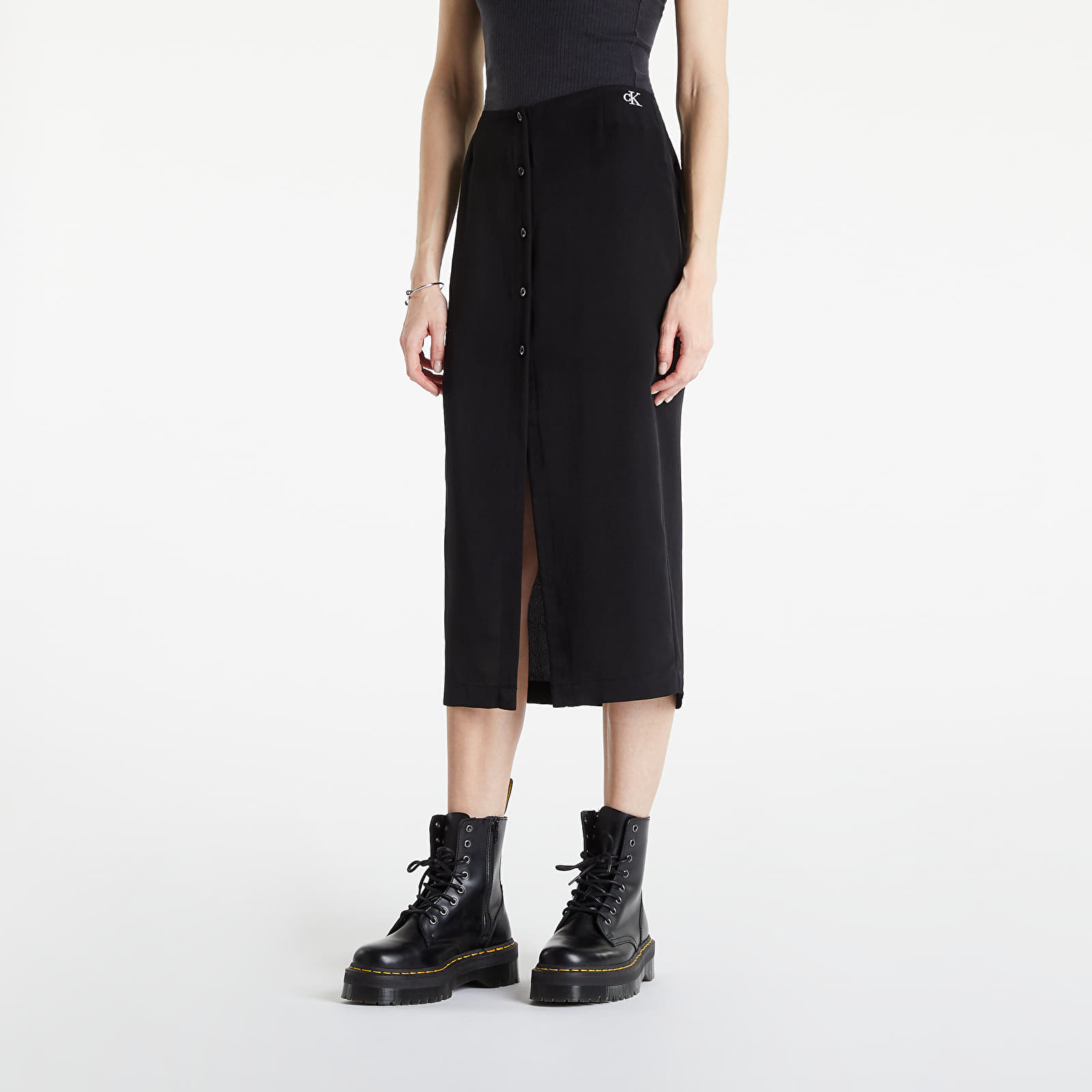 Skirts Calvin Klein Jeans Buttons Through Split Midi Skirt Ck Black
