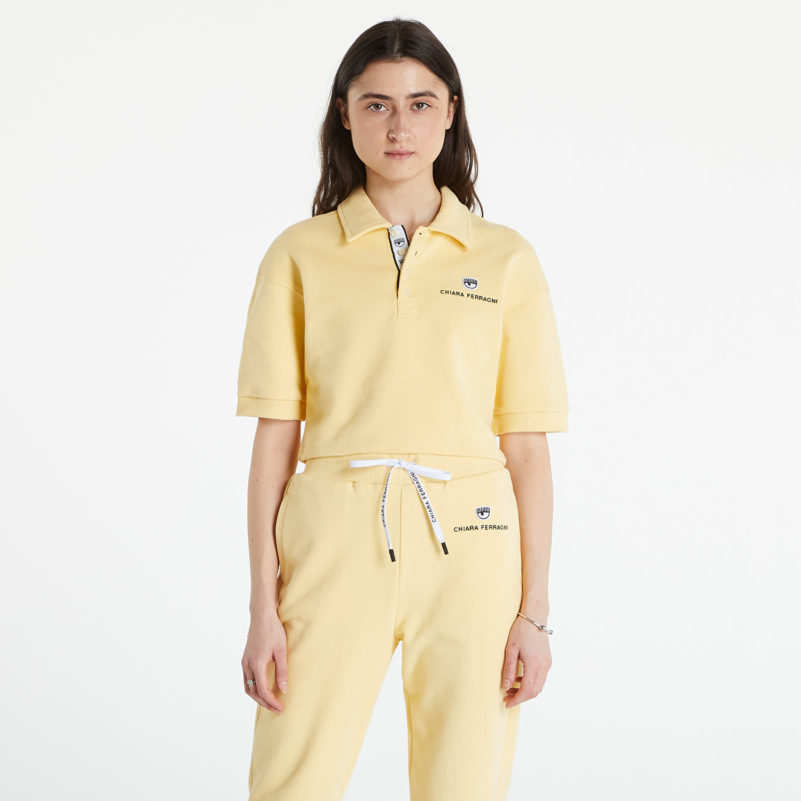 Levně Chiara Ferragni Light Diagonal Fleece Co Polo T-Shirt Yellow