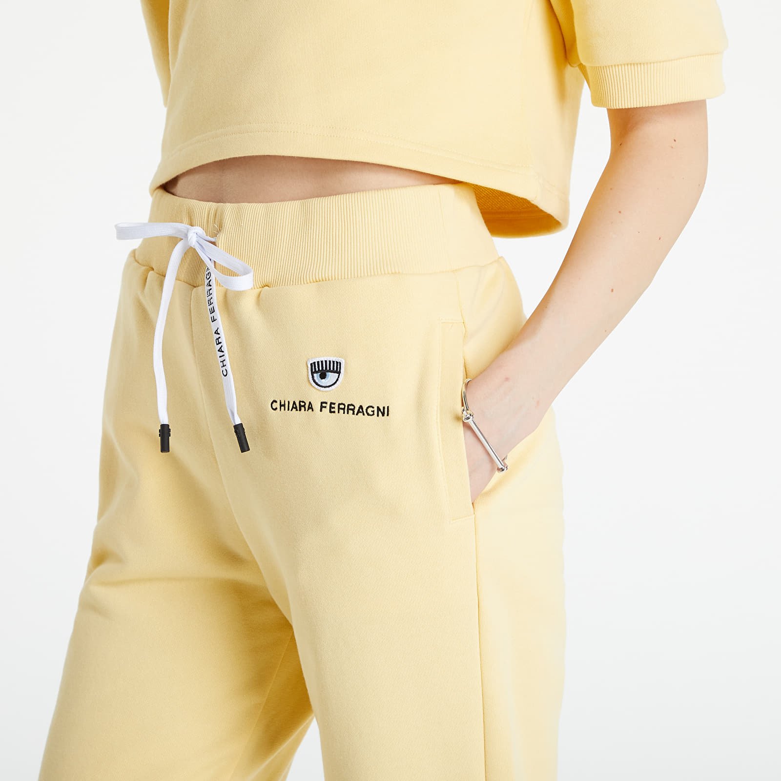 Pantaloni și blugi Chiara Ferragni Light Diagonal Fleece Co Trousers Yellow