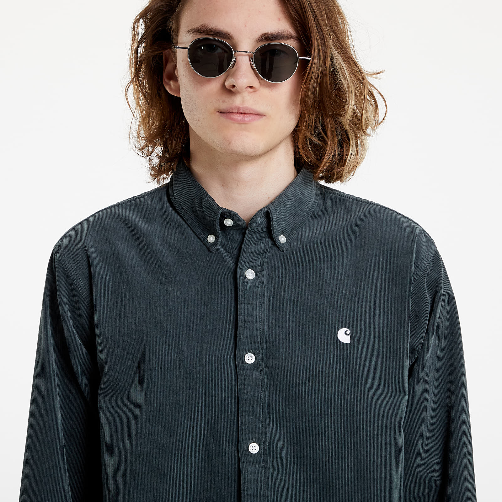 Ingek Carhartt WIP L/S Madison Fine Cord Shirt Hemlock Green/ White