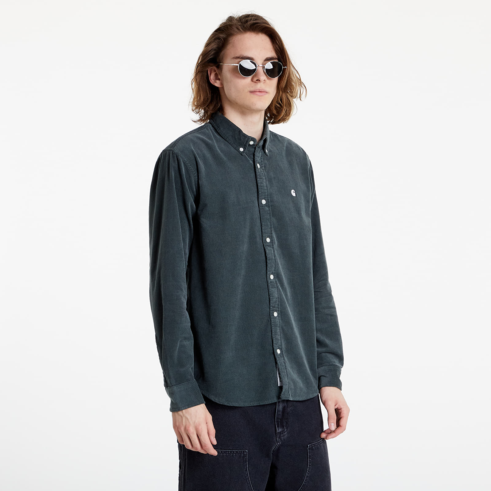 Ingek Carhartt WIP L/S Madison Fine Cord Shirt Hemlock Green/ White