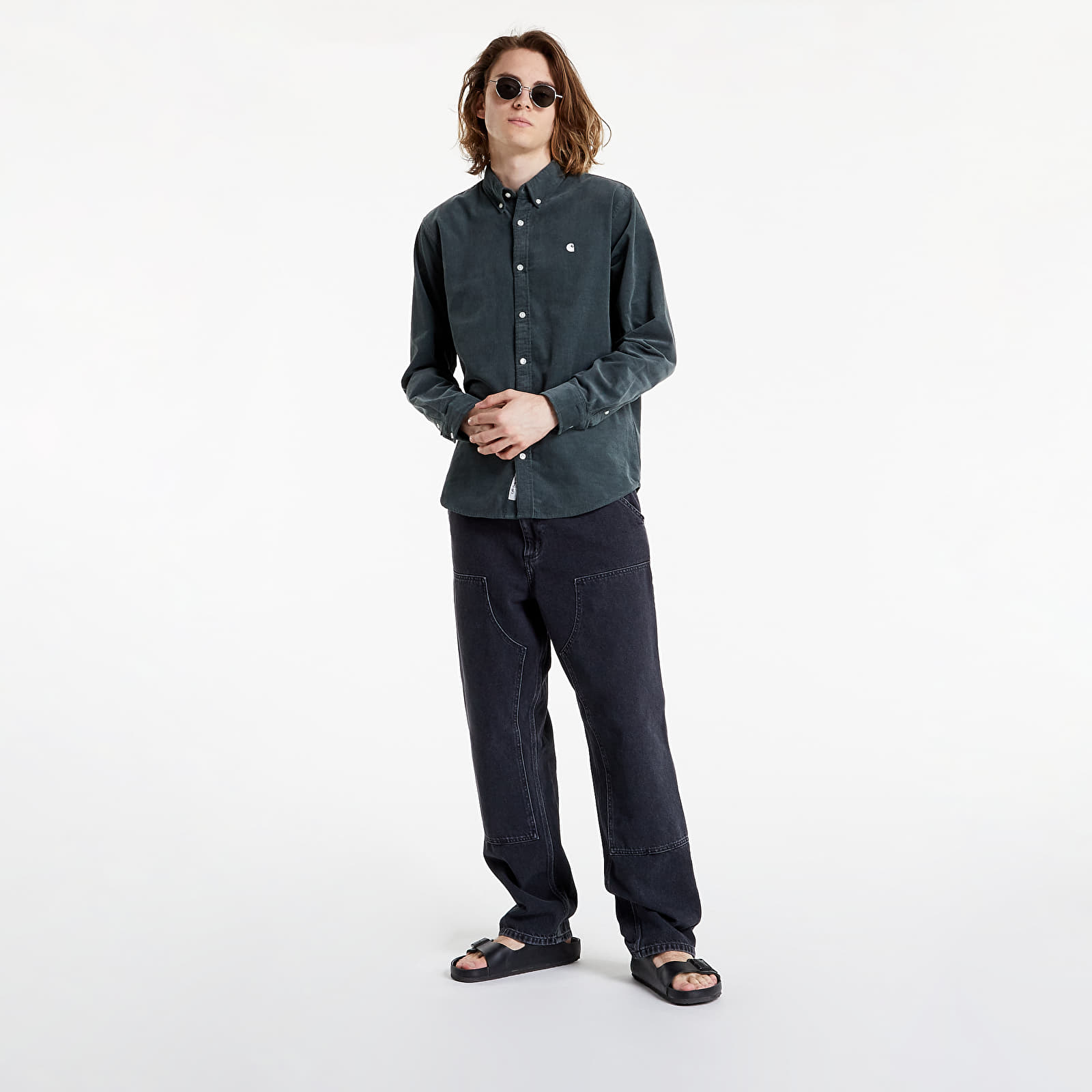 Ingek Carhartt WIP L/S Madison Fine Cord Shirt Hemlock Green/ White