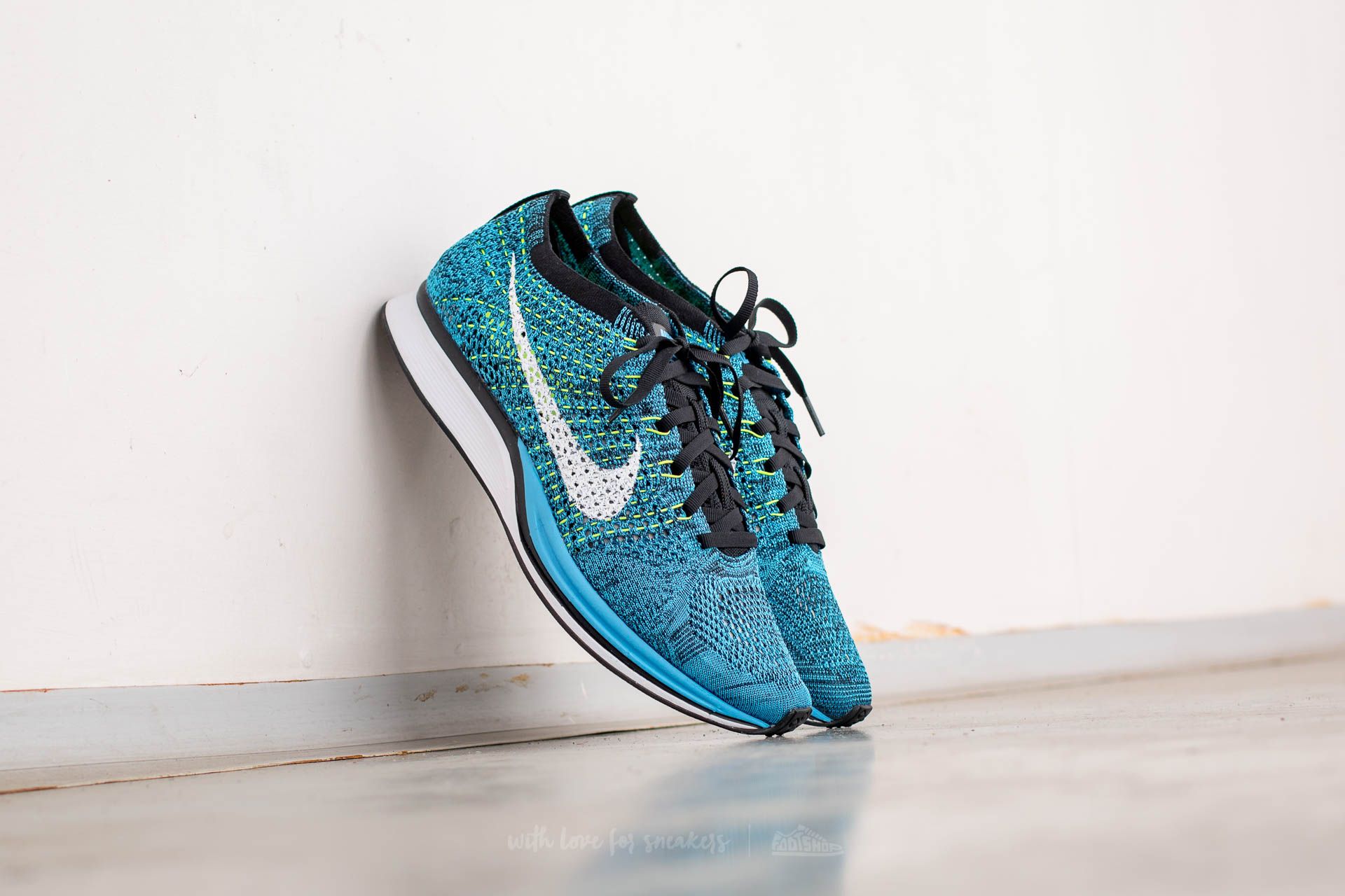 Men s shoes Nike Flyknit Racer Blue Glow White Black Footshop