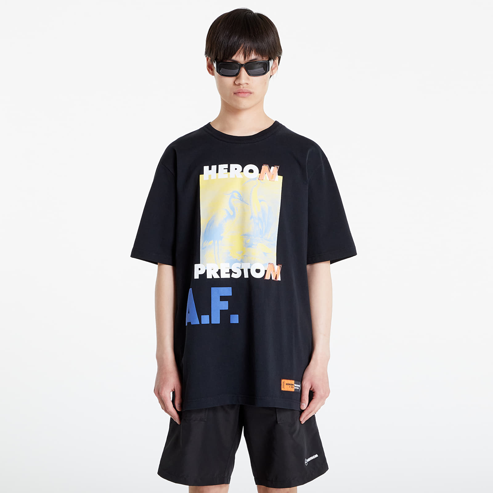 HERON PRESTON Ss Tee Os A.F. Authorized Black/ Lemon Yellow | Footshop