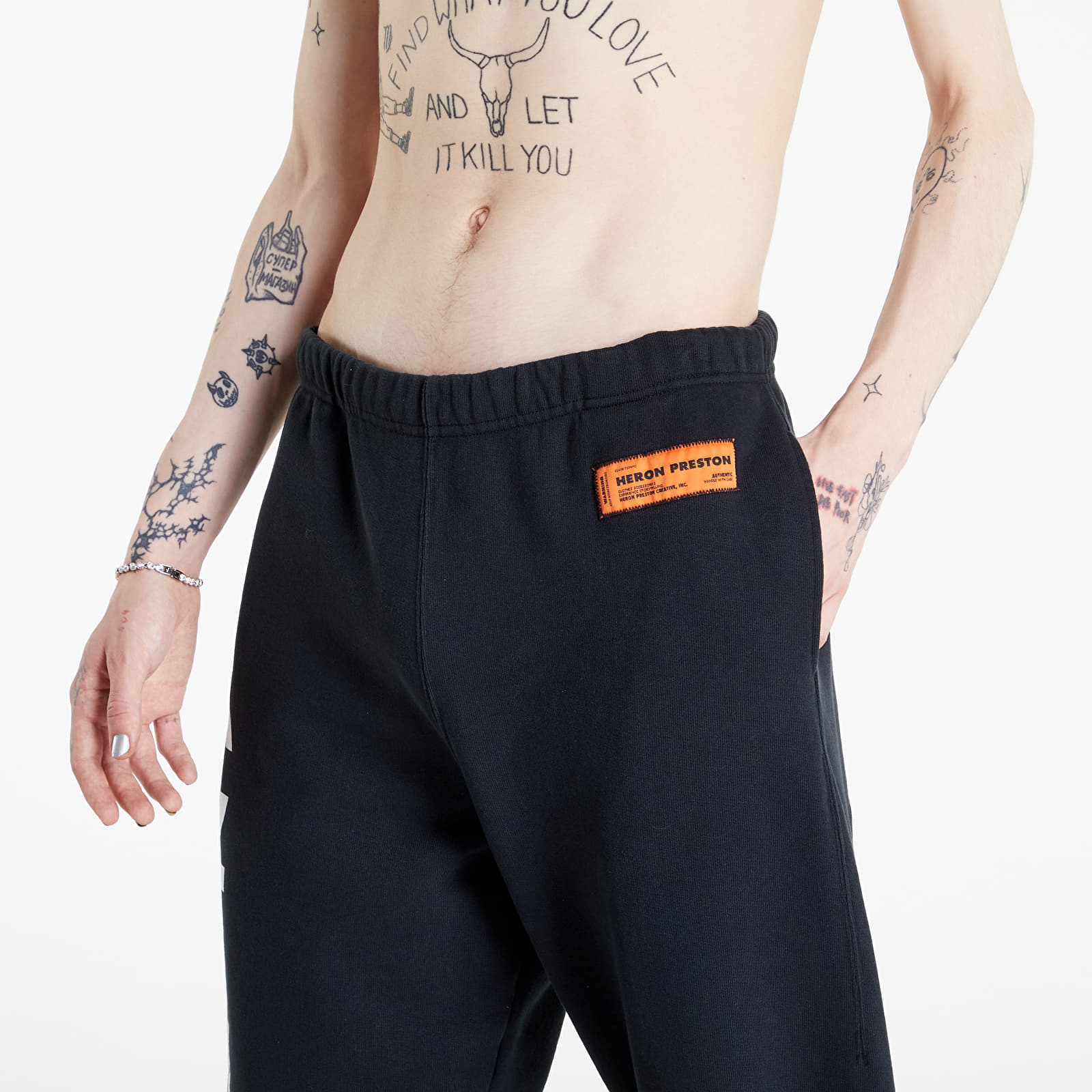 Pants and jeans HERON PRESTON Plain Sweatpants Ctnmb Vertic Black White Footshop