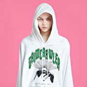 RAF SIMONS 'Grimcrawler' Oversized Distressed Printed Hoodie White Large L