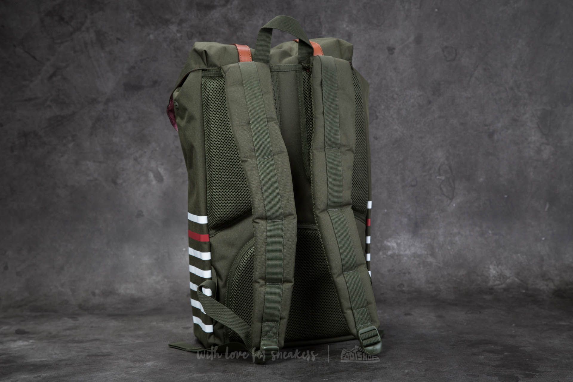 Doplnky Herschel Supply Co. Little America Backpack Forest Night Offset Stripe/ Veggie Tan Leather