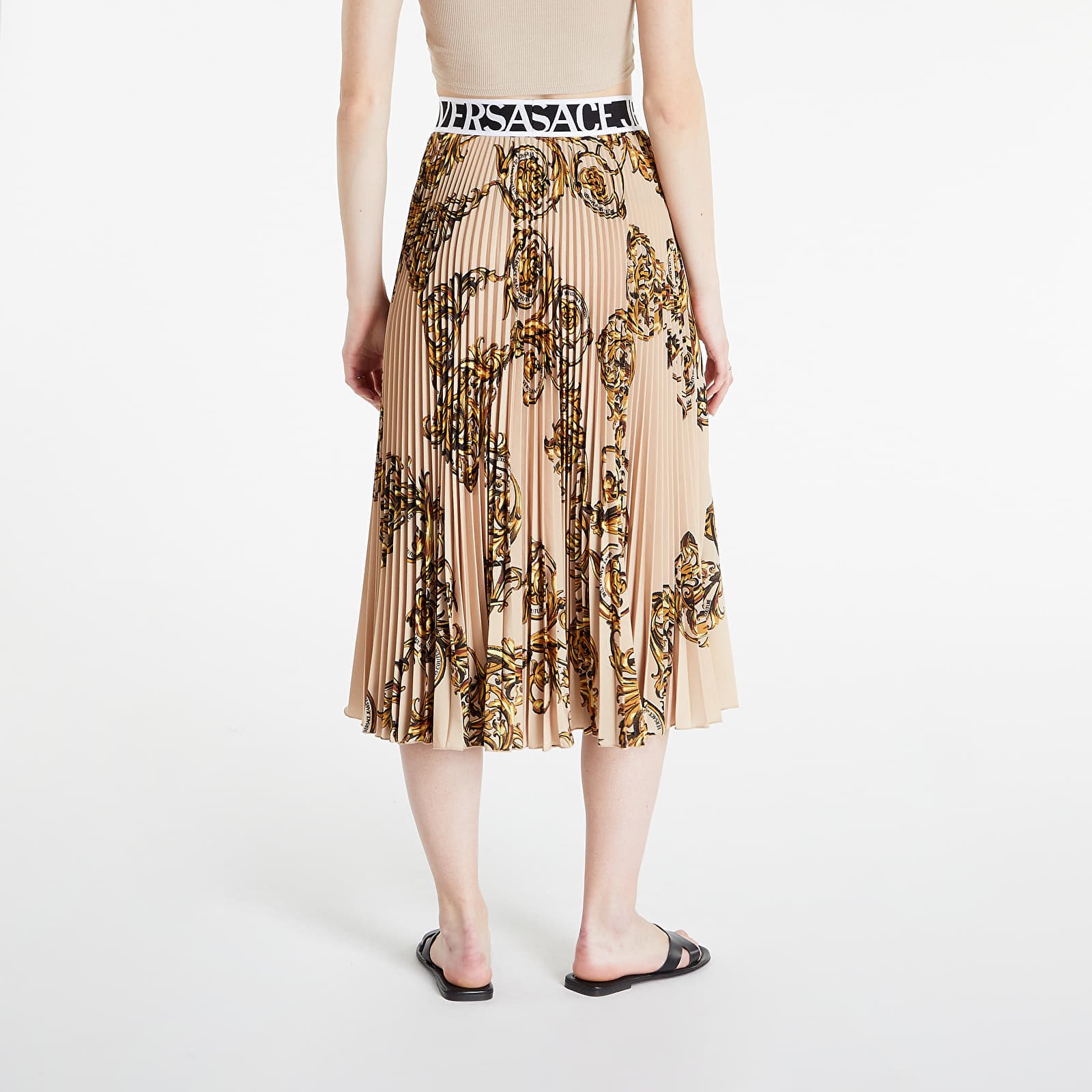 Sukne Versace Jeans Couture Light Crepe Print Garland Skirt Beige